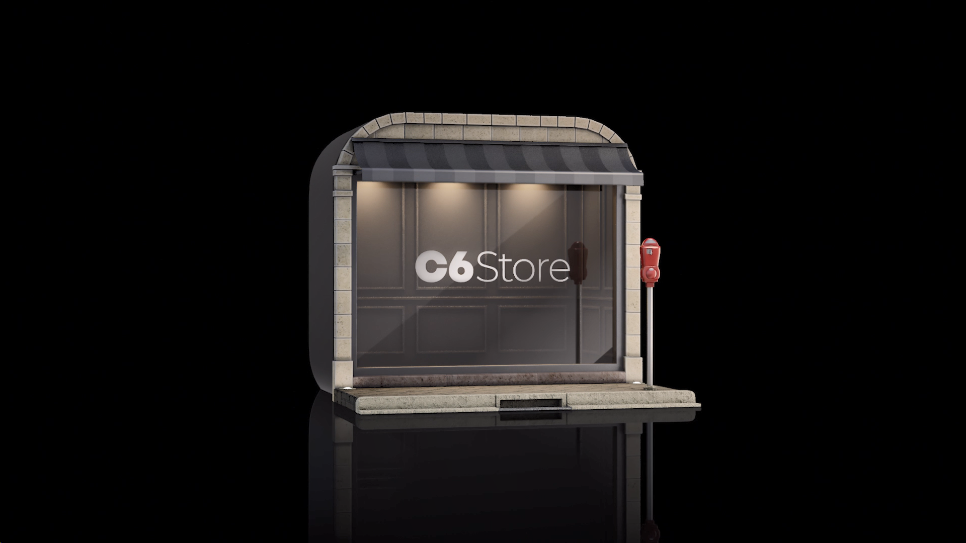 Imagem virtual de uma loja com C6 Store escrito na vitrine